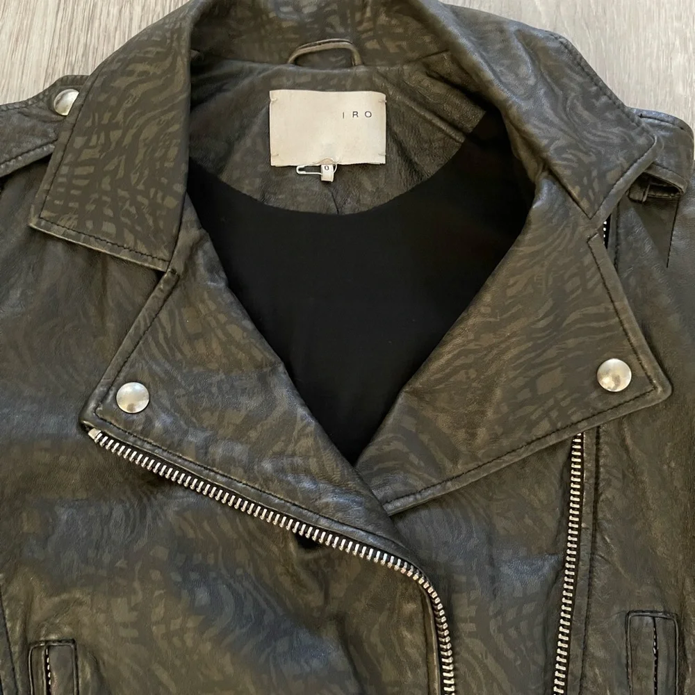 IRO soft lamb leather moto jacket with digital print size 0 - Picture 3 of 5